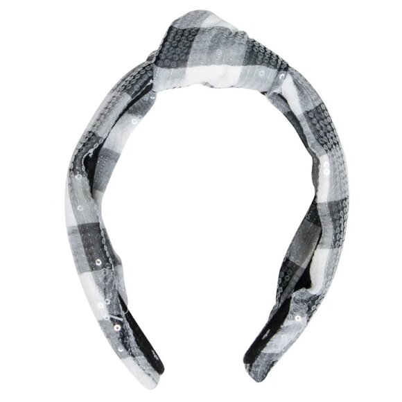 NWT Lele Sadoughi Gray Buffalo Sequin Check Knotted Headband - OS